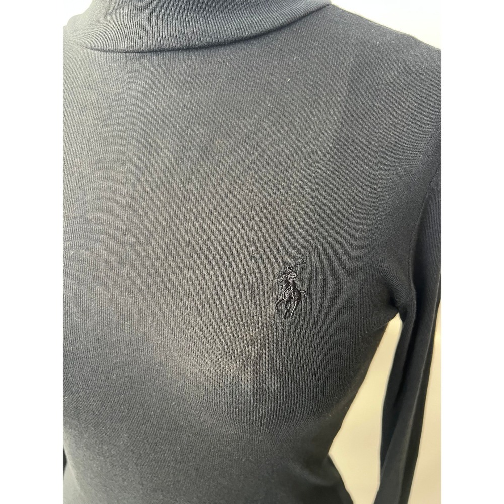 Ralph Lauren Sport Black Pima Cotton Lyocell Turtleneck Top Small Raw Hem - Picture 2 of 8